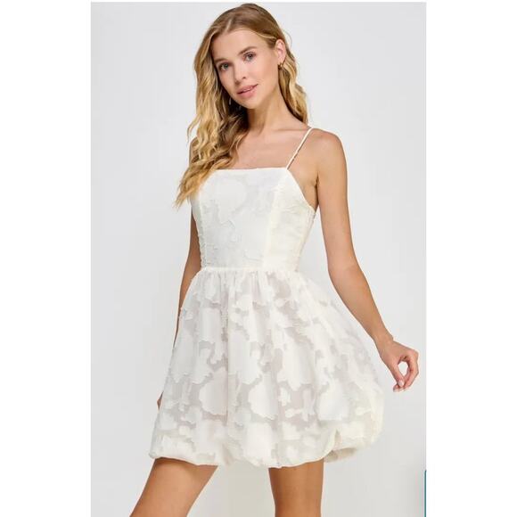 Koko + Mason Minidress Ivory Floral Jacquard Bubble Hem NWT $120 Size XS 0 - Picture 1 of 12